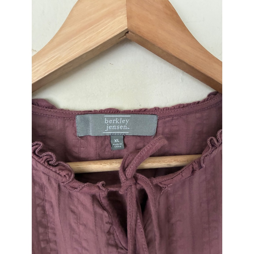 Berkley Jensen Boho Fall Plum Purple Ruffle Neck Slub Knit Blouse Long Sleeve XL - Picture 2 of 5